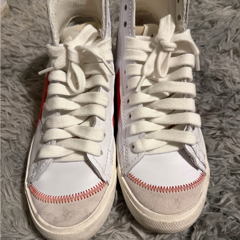 Nike White and Red High-Top Sneakers